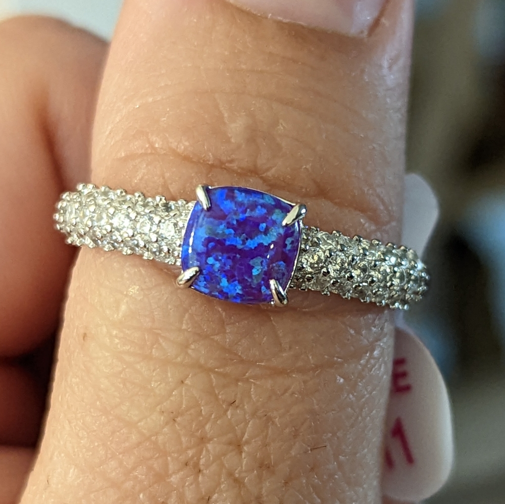 Bomb Party- size 11 ring- sterling silver- Violet fire opal!!